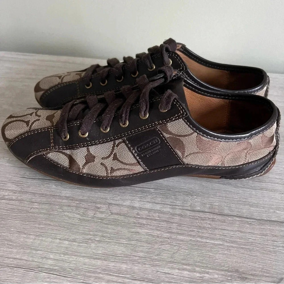 Coach SUEE Signature Brown Leather & Canvas Fashion Sneakers Size 8 - Picture 3 of 10